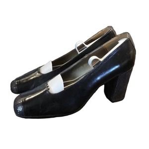 Vintage Sacha Too Black snake print Square toe chunky‎ heels Women’s Size 8